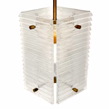 CARL FAGERLUND. Taklampa, glas och mässing, Orrefors, 1900-talets mitt.