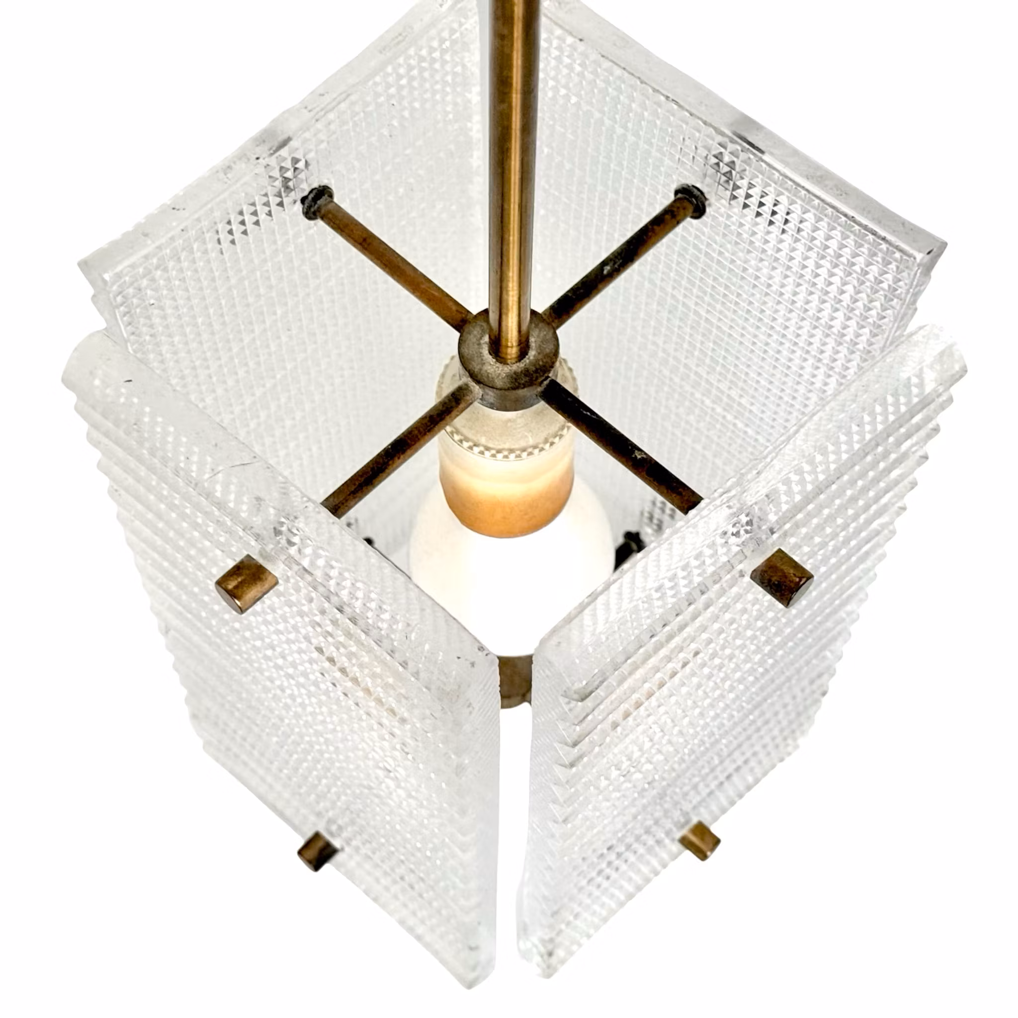 CARL FAGERLUND. Taklampa, glas och mässing, Orrefors, 1900-talets mitt.