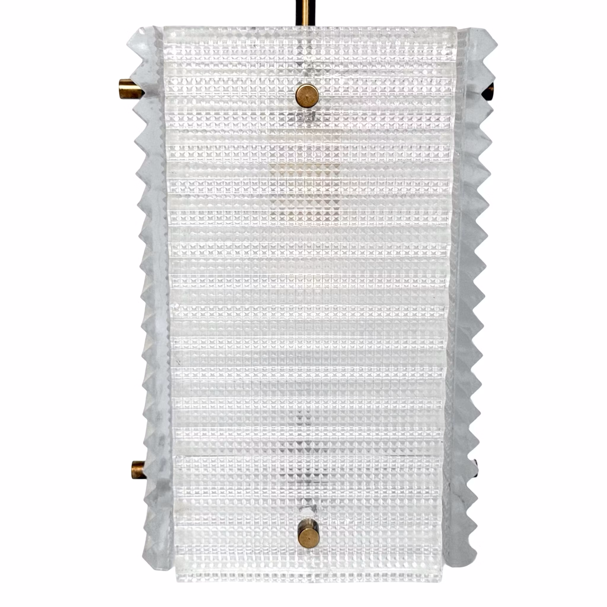 CARL FAGERLUND. Taklampa, glas och mässing, Orrefors, 1900-talets mitt.