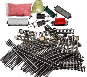 HO skala Modell tågvagnar med räls m.m.