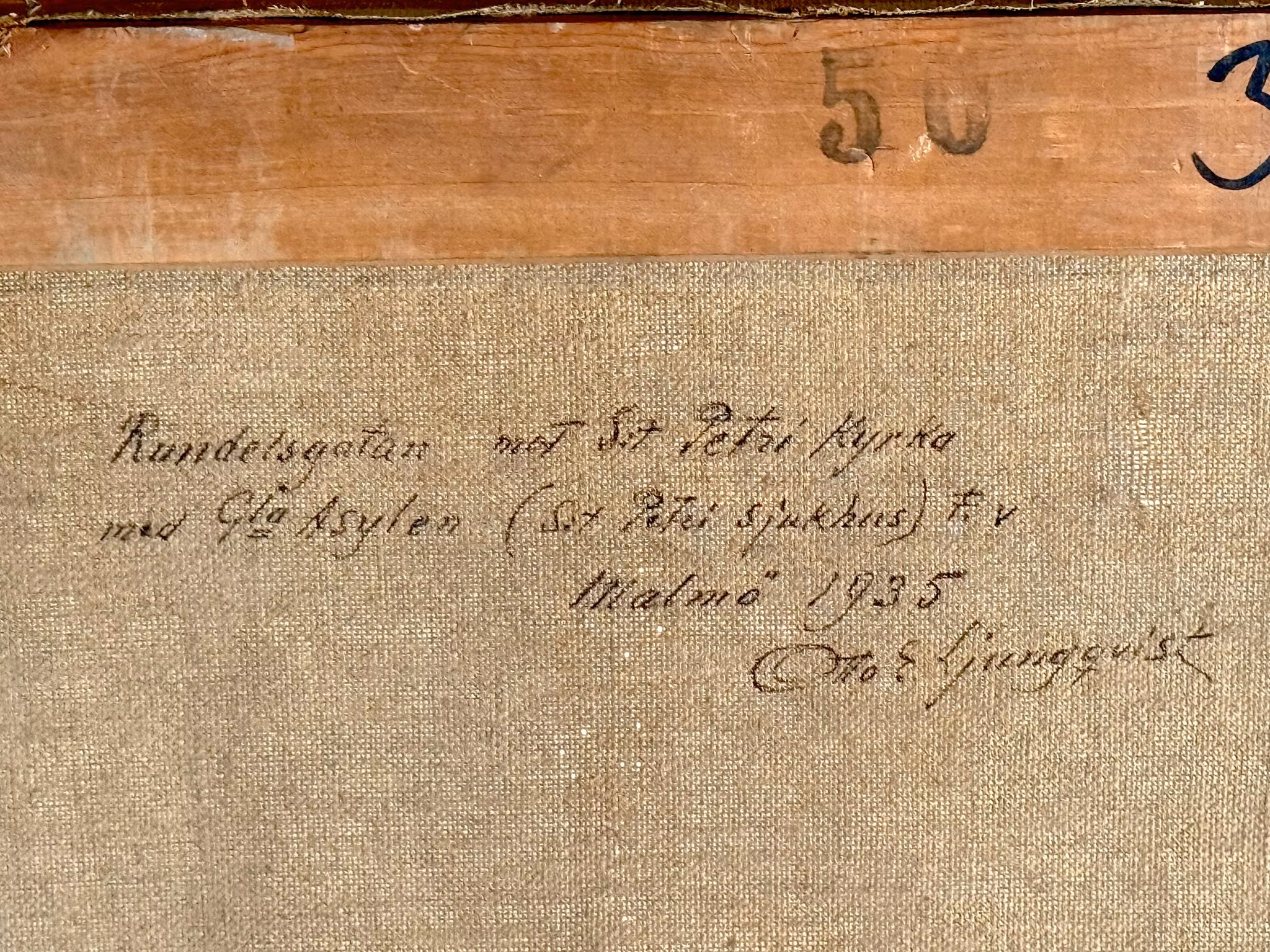 Otto E. Ljungqvist, Dipinto ad olio su tela, Chiesa di San Pietro a Malmö, firmato