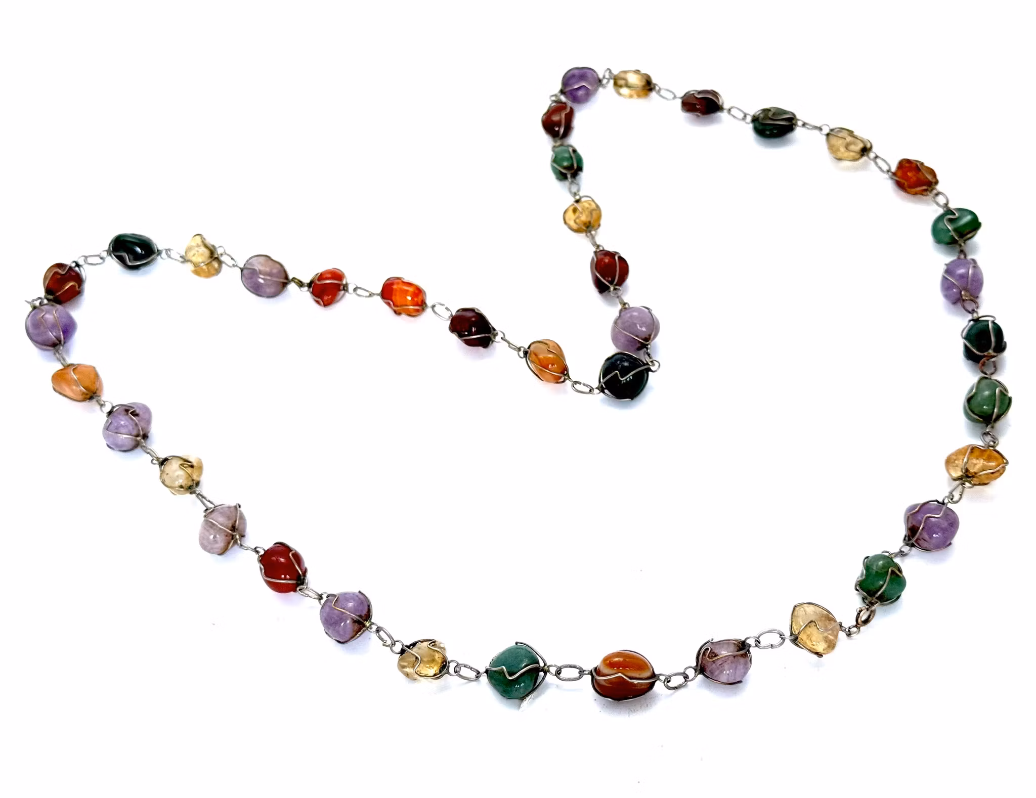 Naszyjnik ze srebra próby 925 w stylu vintage, różne kamienie szlachetne