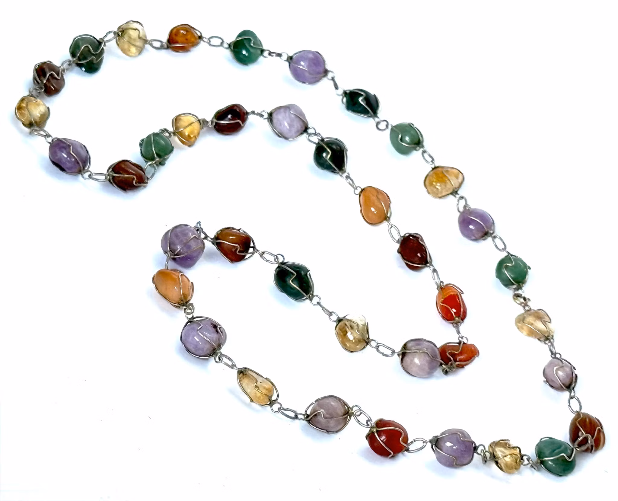 Naszyjnik ze srebra próby 925 w stylu vintage, różne kamienie szlachetne