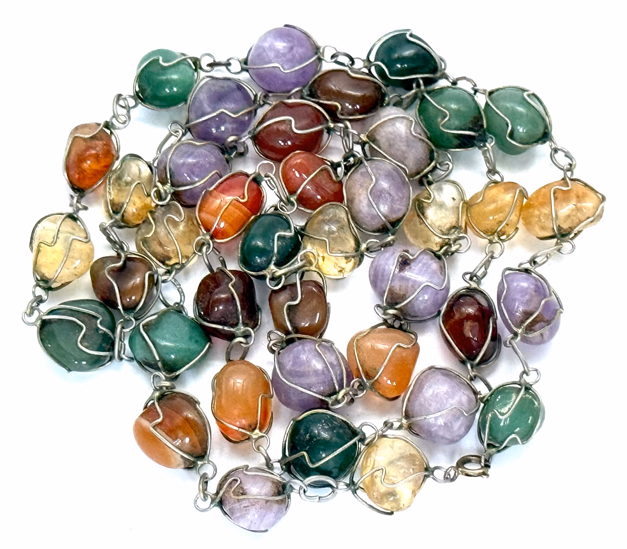 Naszyjnik ze srebra próby 925 w stylu vintage, różne kamienie szlachetne