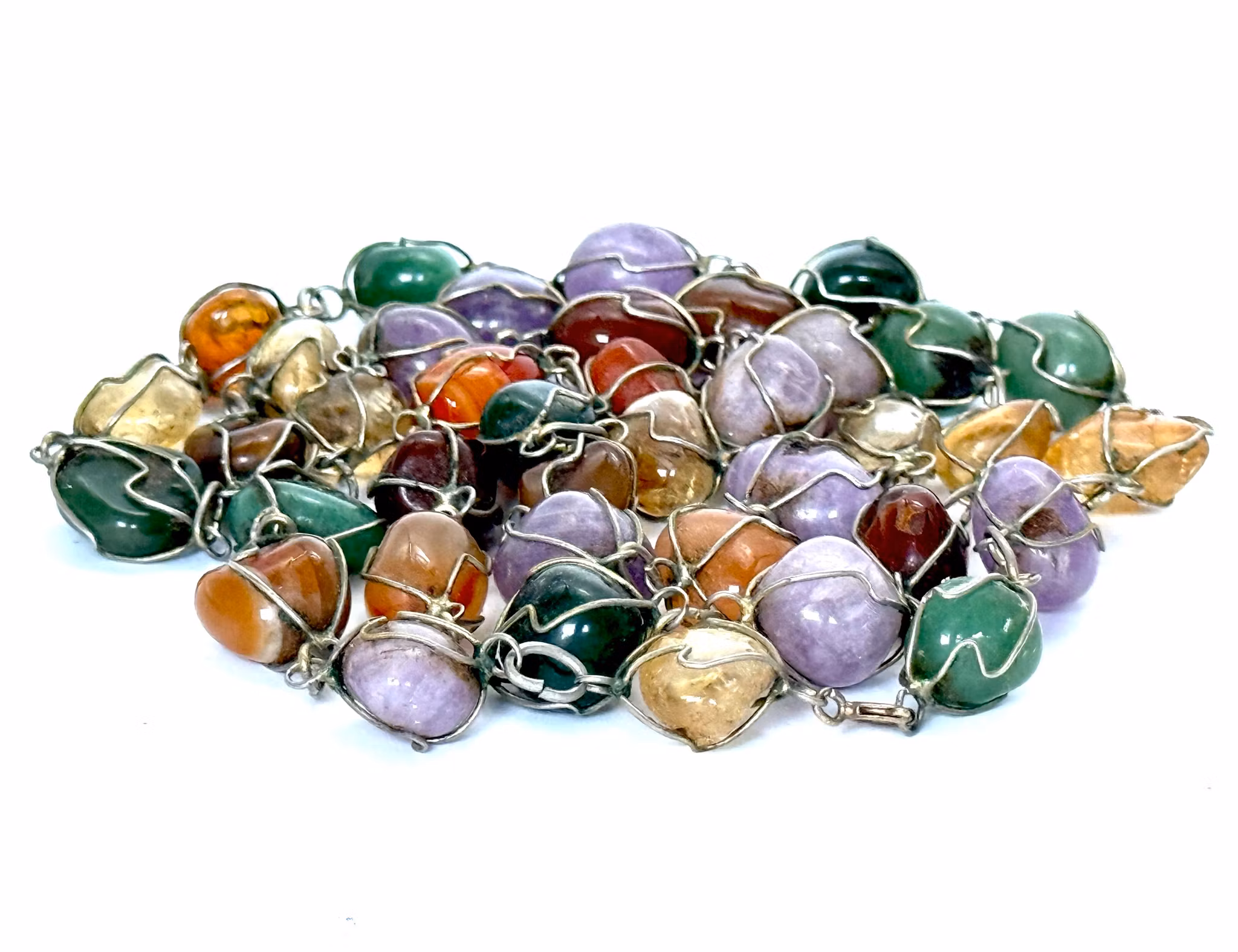 Naszyjnik ze srebra próby 925 w stylu vintage, różne kamienie szlachetne