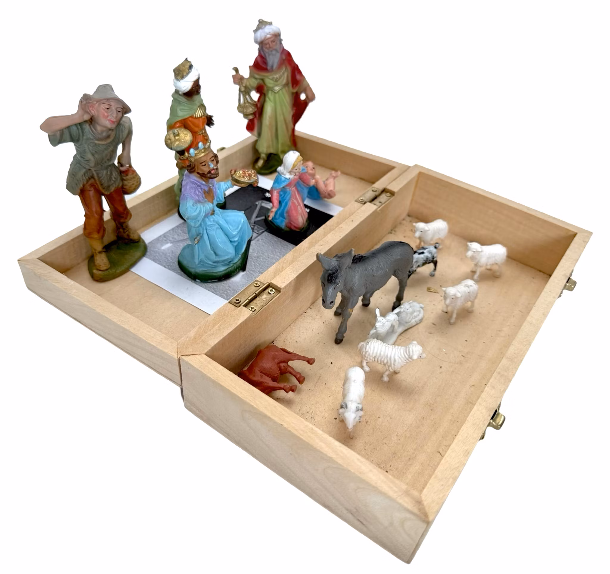 Zabytkowe figurki do szopki bożonarodzeniowej, zestaw plastikowy