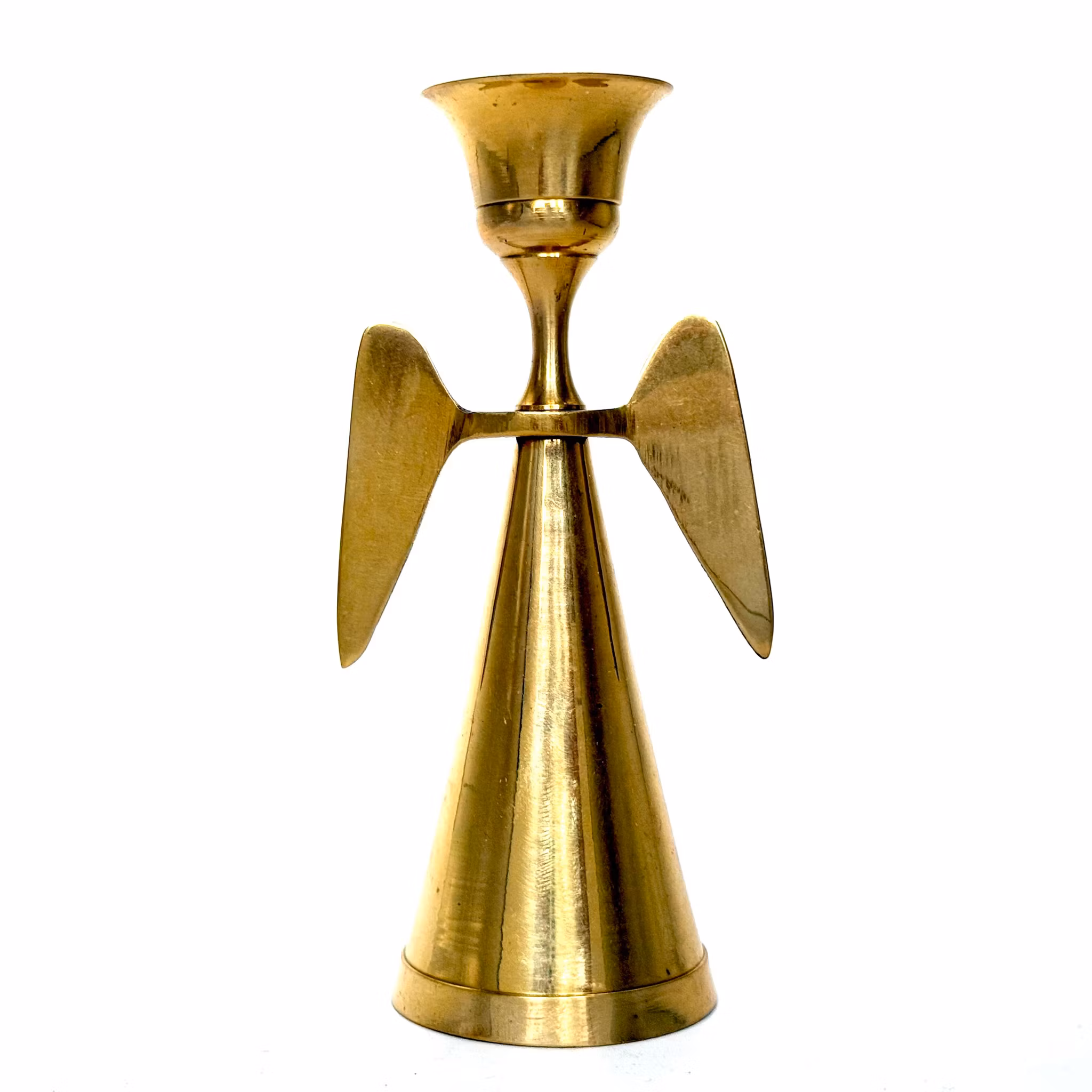 Vintage, lysestake, engel, messing