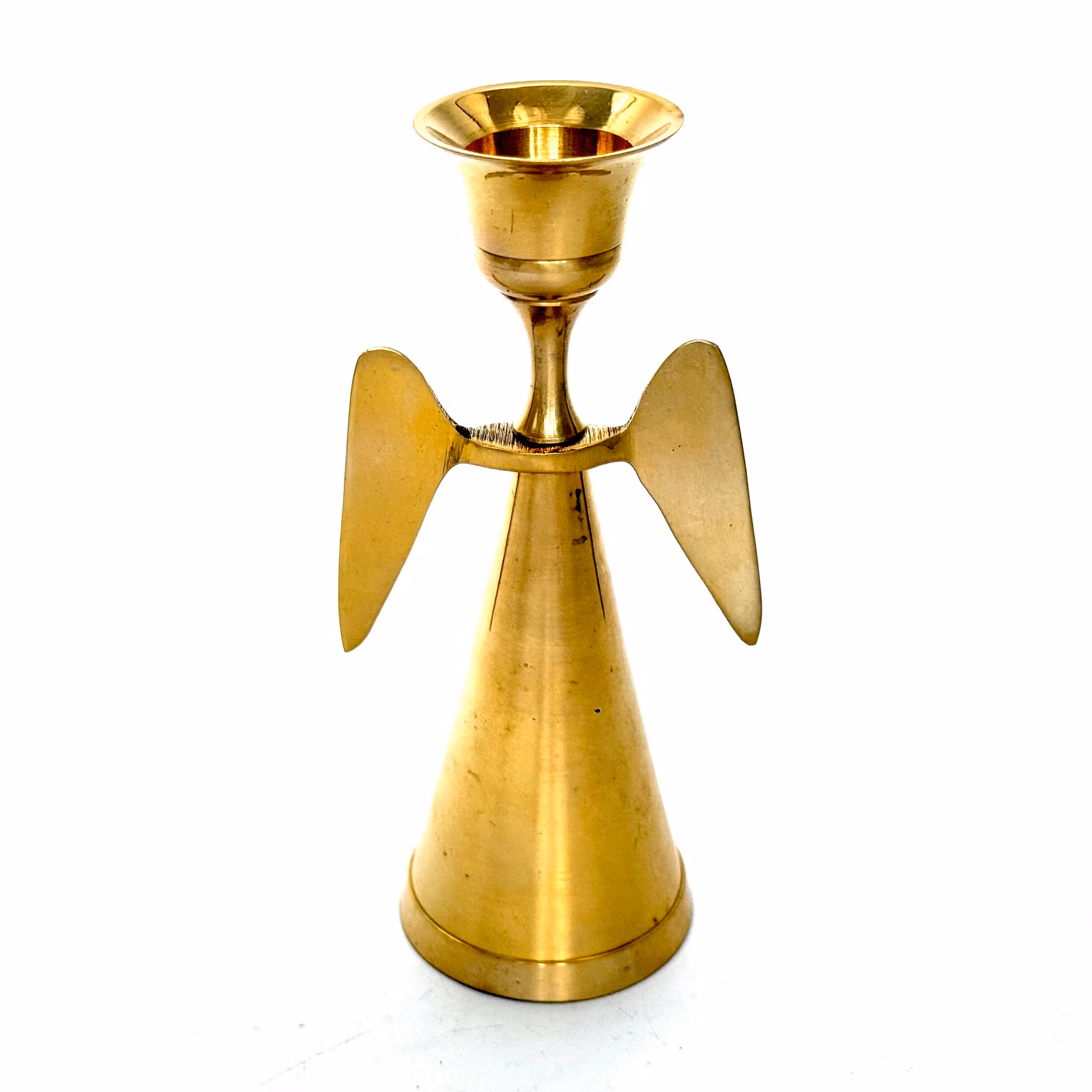 Vintage, lysestake, engel, messing