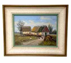 T Hedin, Olje på panne, landsbygd, signert