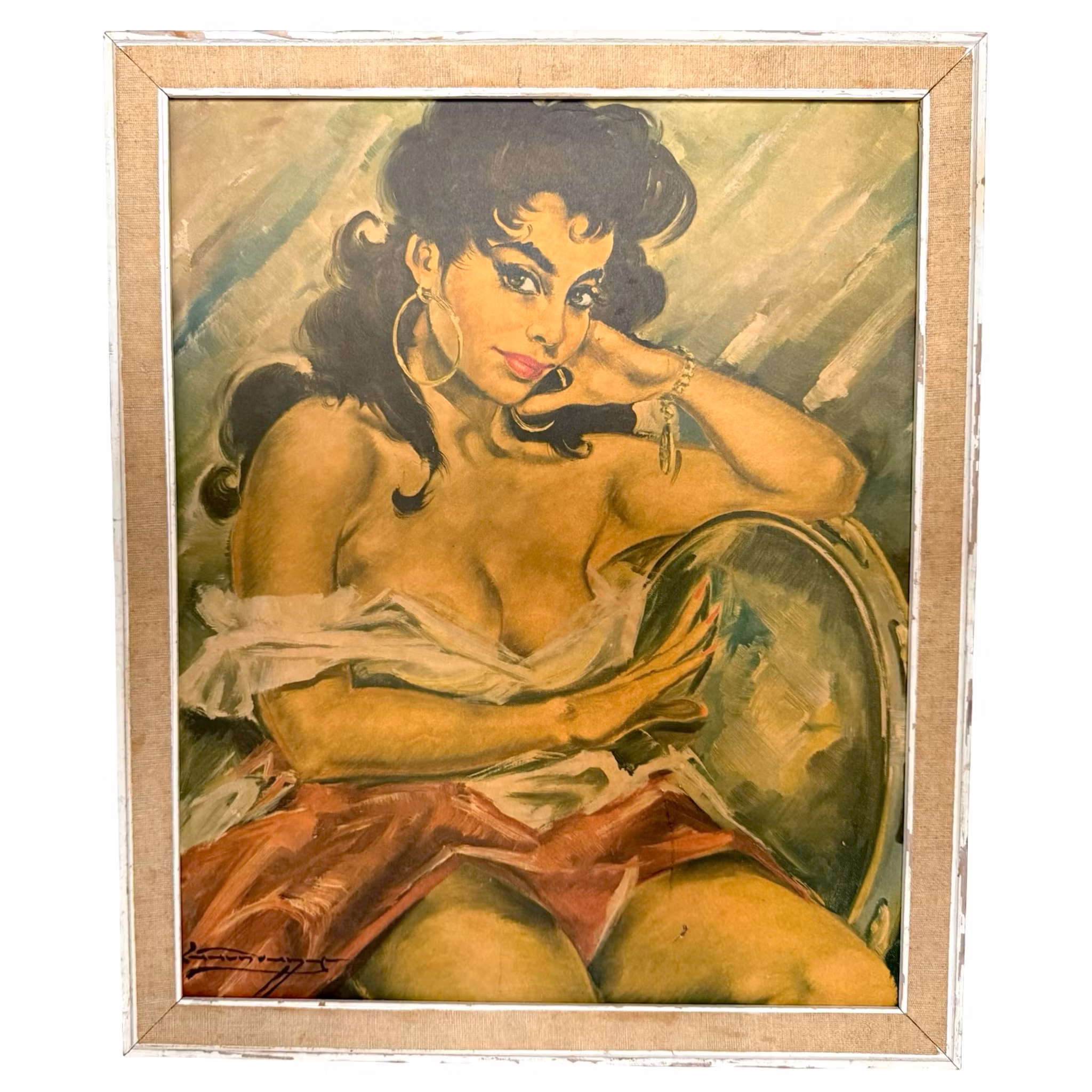 Vintage Bild Zigenare Flicka, Gammal Tryck