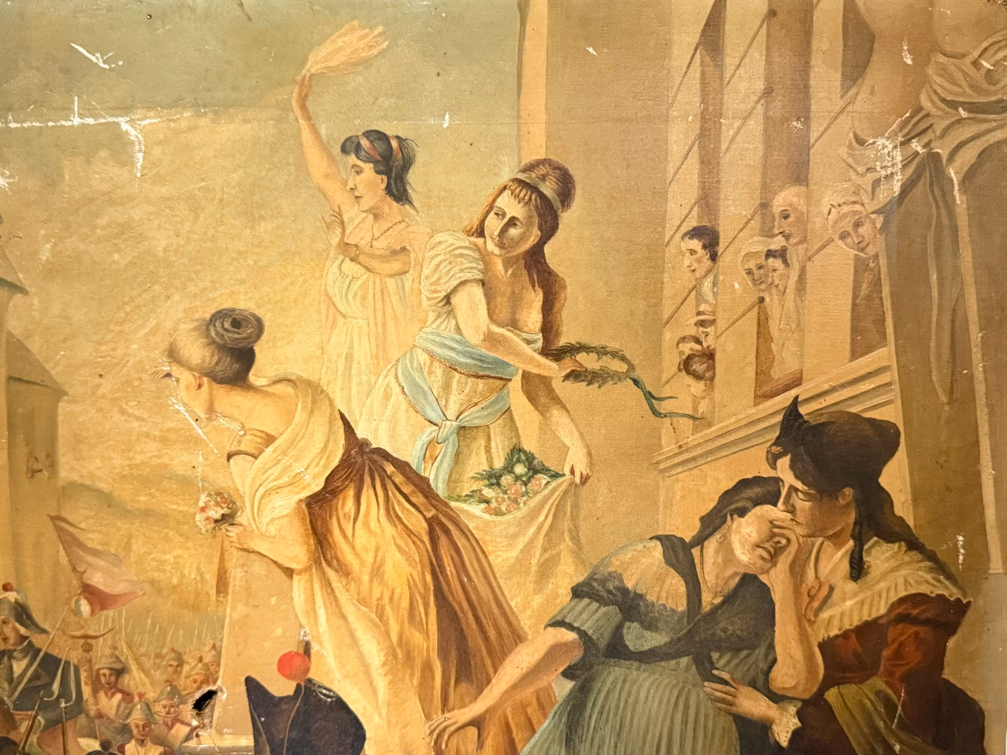 Onbekende kunstenaar, olieverf op doek, terugkeer van de overwinnaar, Frankrijk eind 18e eeuw, gesigneerd