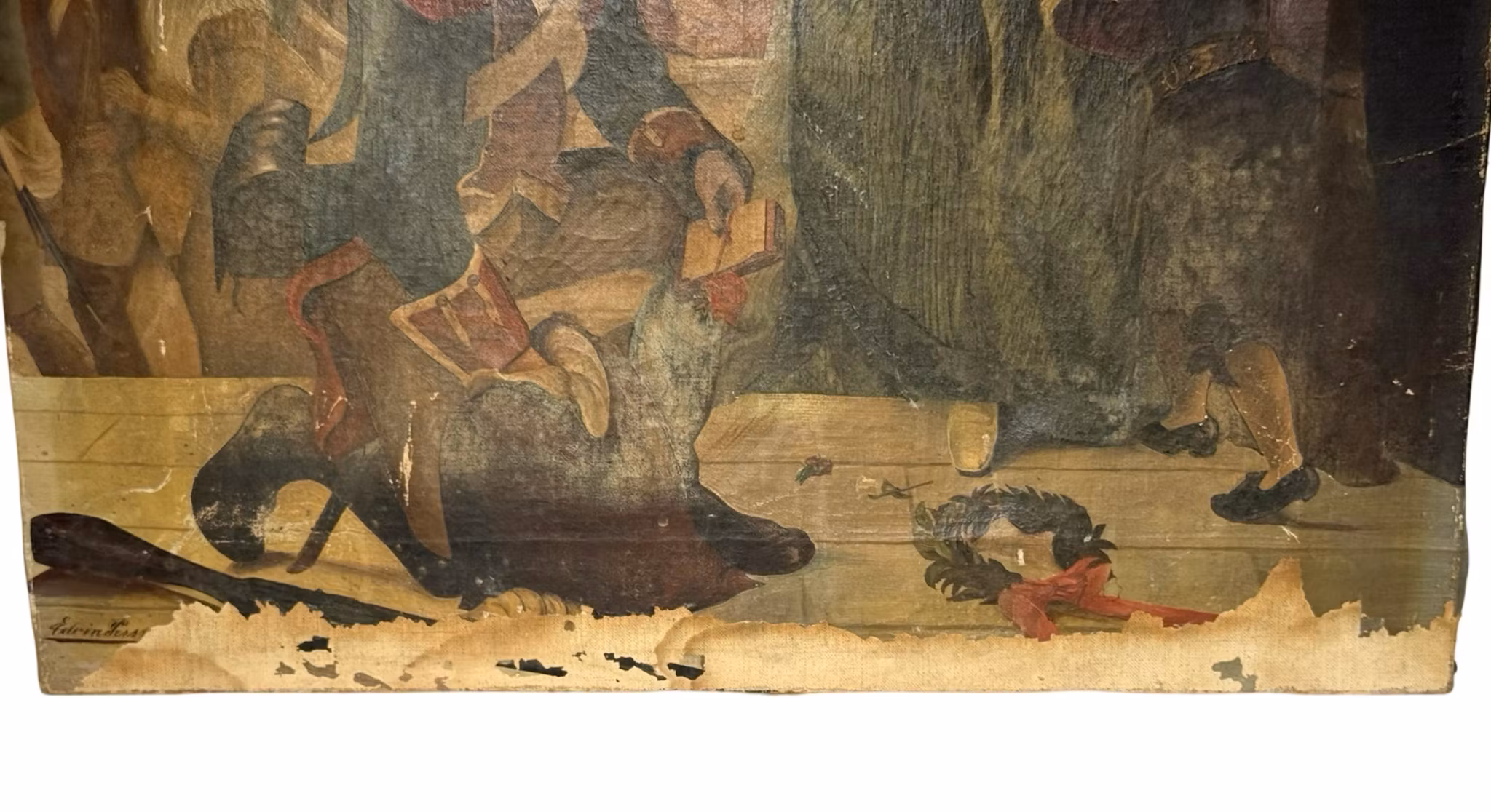 Onbekende kunstenaar, olieverf op doek, terugkeer van de overwinnaar, Frankrijk eind 18e eeuw, gesigneerd