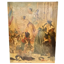 Onbekende kunstenaar, olieverf op doek, terugkeer van de overwinnaar, Frankrijk eind 18e eeuw, gesigneerd