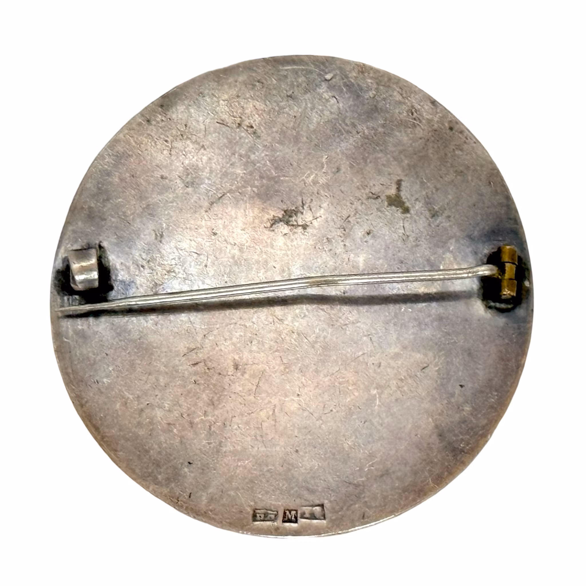 Silver Brooch, miniature painting on porcelain, signed GW