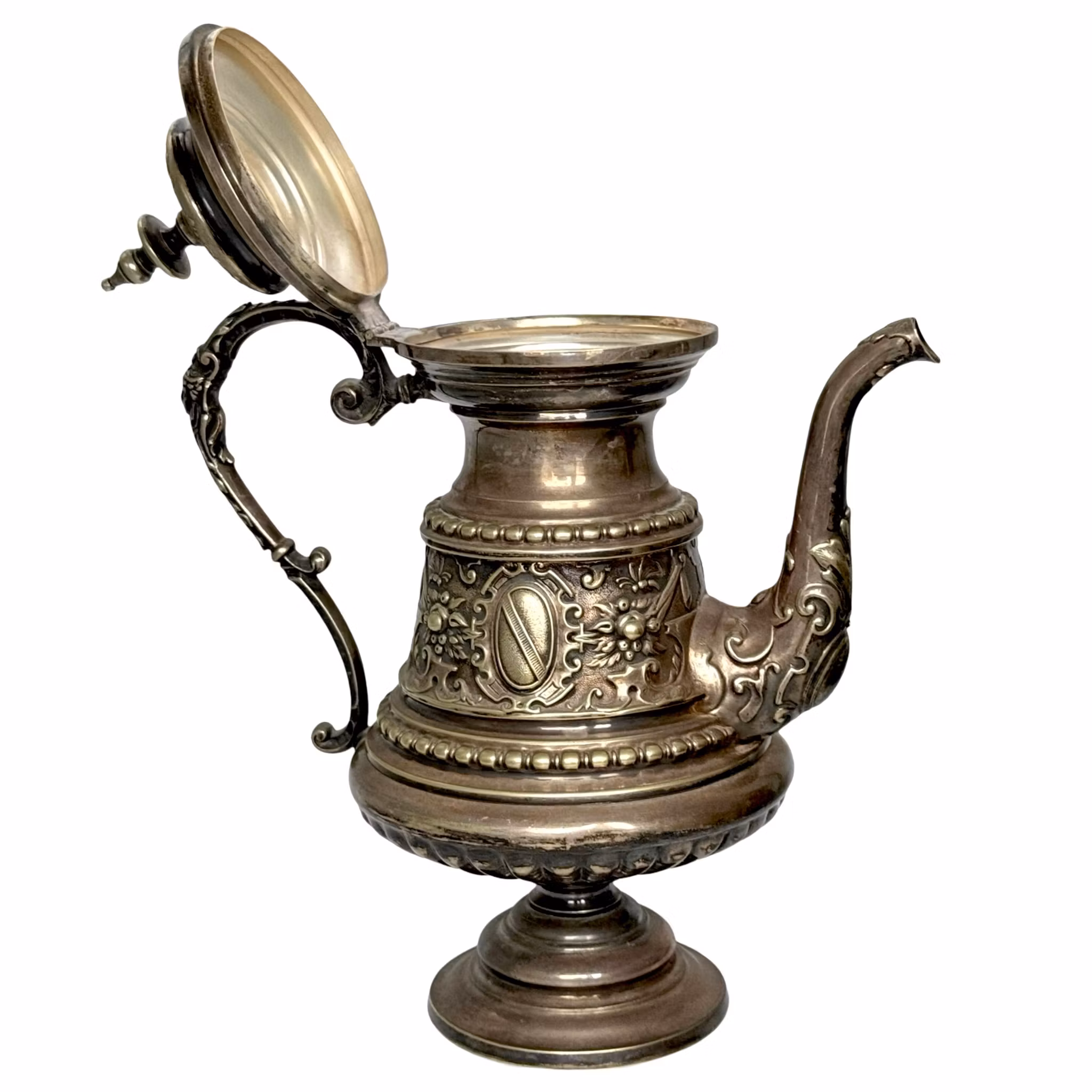 3 delar, Kaffekanna, Skål med Gräddkanna, nysilver, 1800-talet