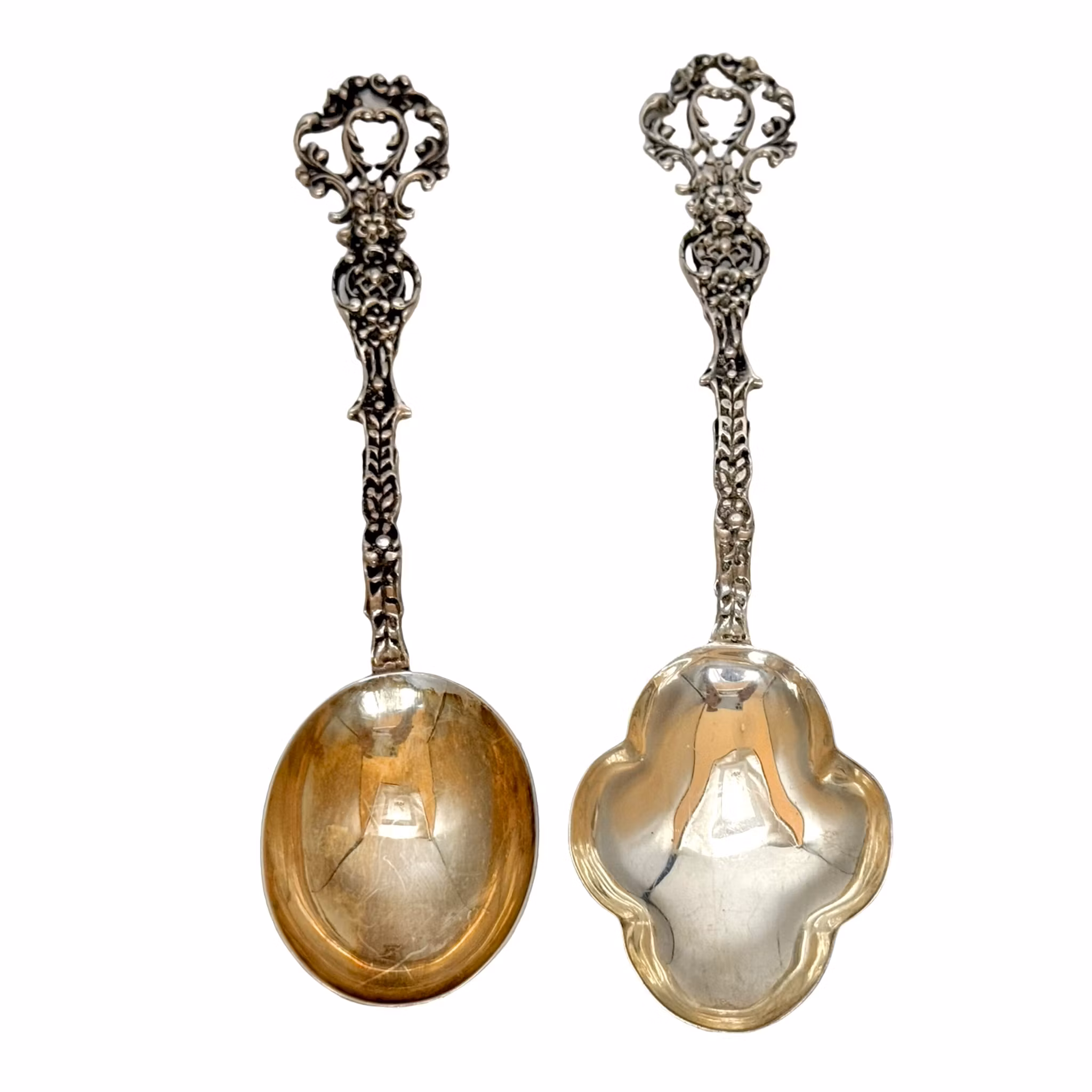 GEWE skedar i silver, dekor rosor, 1957