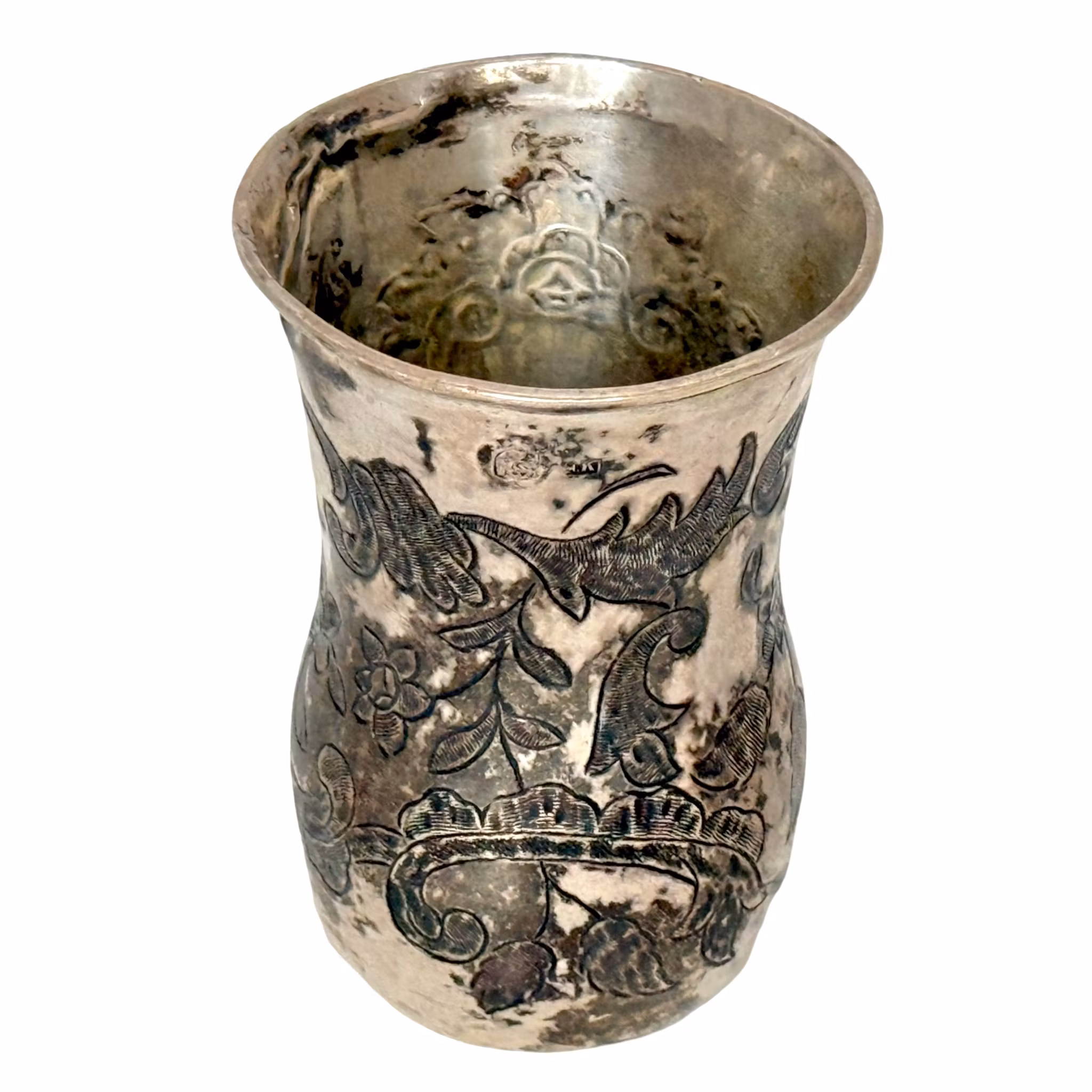 BECHER, Silber, 18. Jahrhundert, Dekor mit Blumen und Blättern, gestempelt