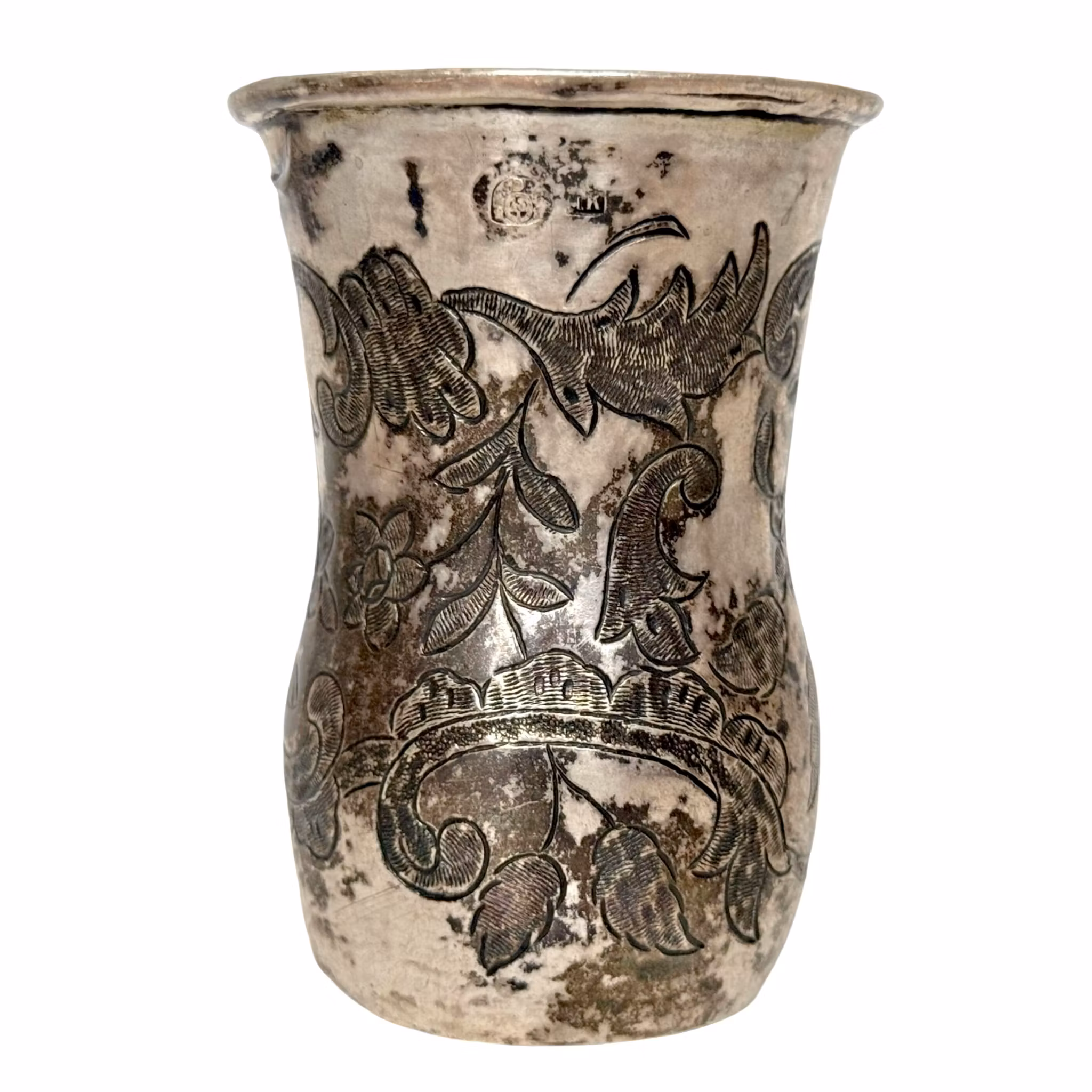 BECHER, Silber, 18. Jahrhundert, Dekor mit Blumen und Blättern, gestempelt