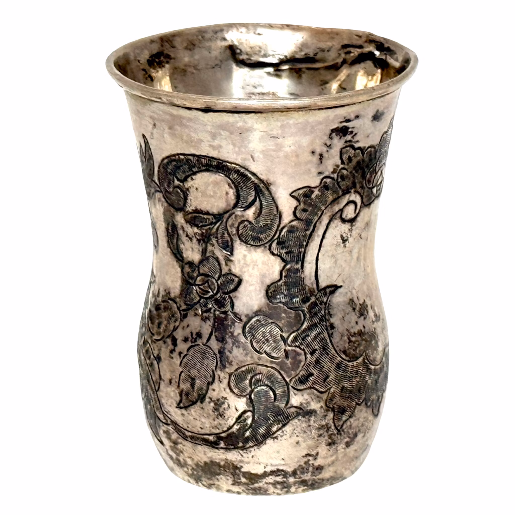 BECHER, Silber, 18. Jahrhundert, Dekor mit Blumen und Blättern, gestempelt