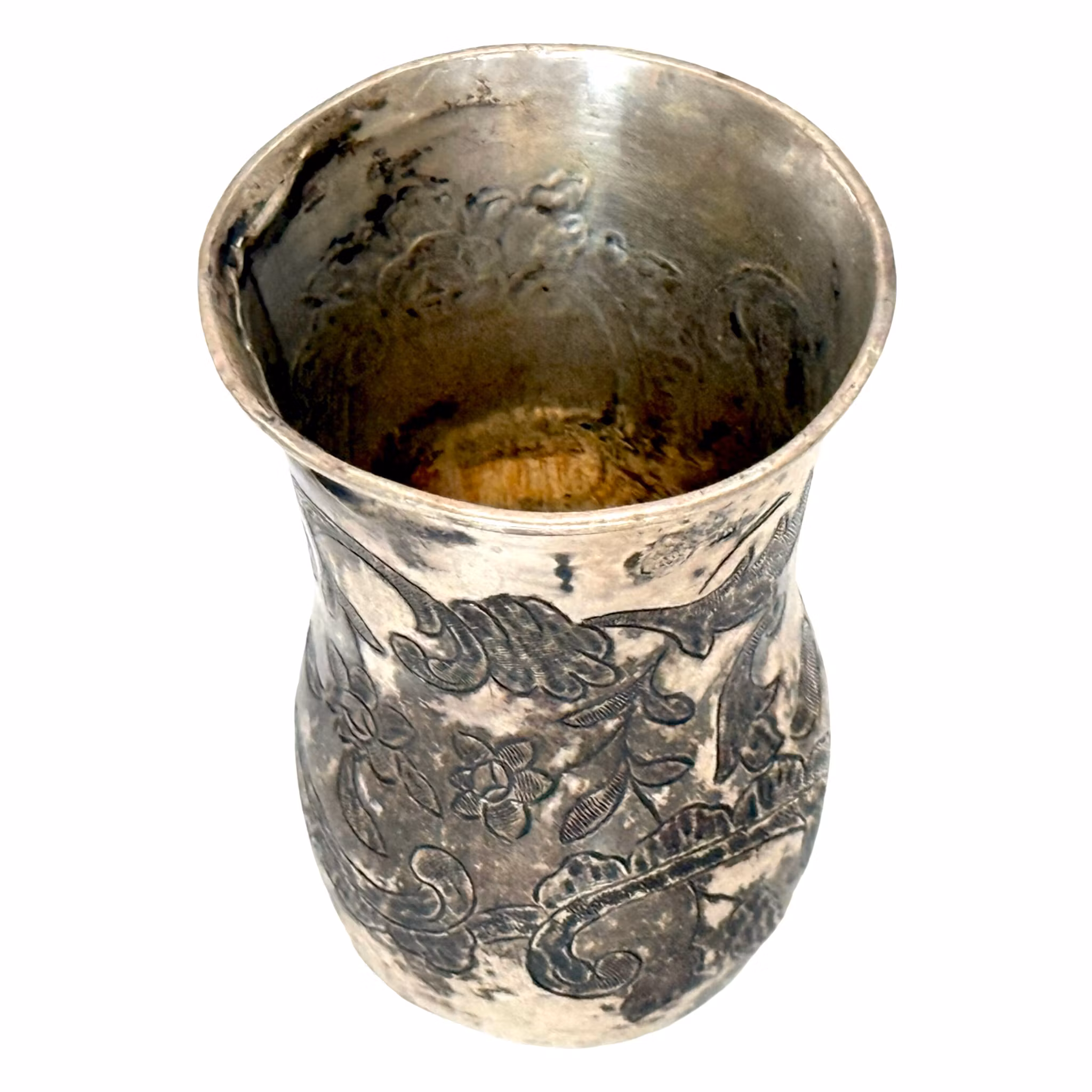 BECHER, Silber, 18. Jahrhundert, Dekor mit Blumen und Blättern, gestempelt