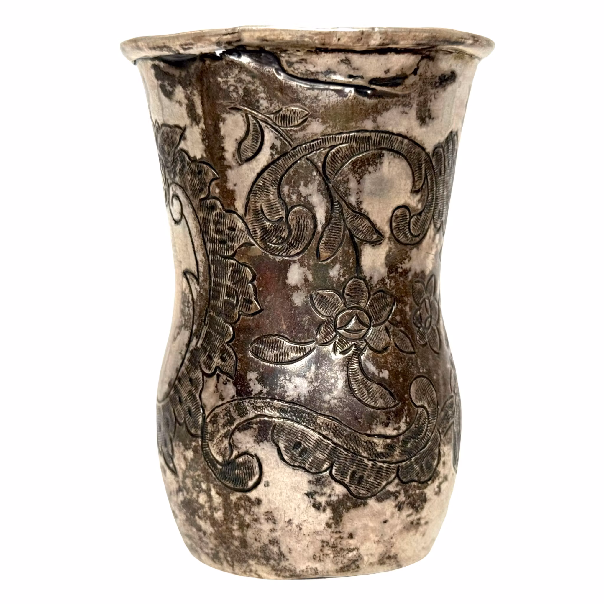 BECHER, Silber, 18. Jahrhundert, Dekor mit Blumen und Blättern, gestempelt