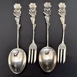 GEWE Malmö skedar & Gafflar i silver, dekor rosor, 1957