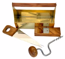 Miniatyr verktygslåda med flasköppnare, Korkskruv, Handsåg, Teak, Japan