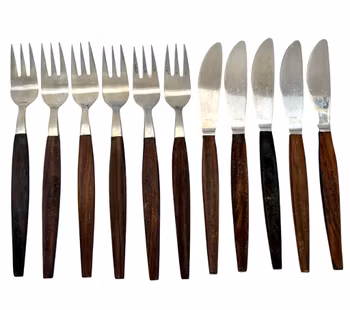 Bestick, 11 st, Rostfritt stål med handtaget i teak