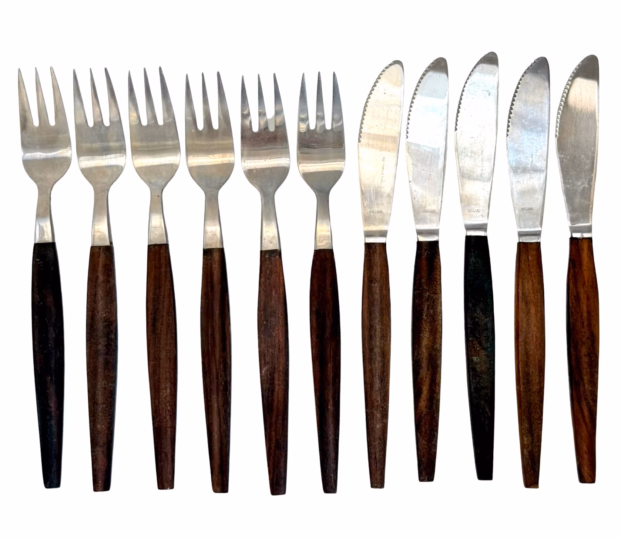 Bestick, 11 st, Rostfritt stål med handtaget i teak
