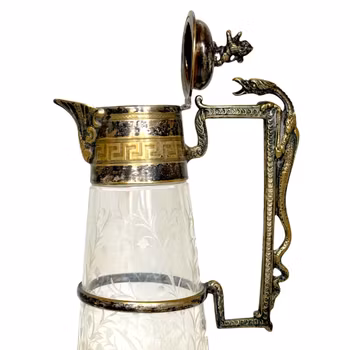 Vinkanna nysilver glas.klarglas med slipad dekor, 1800-talet