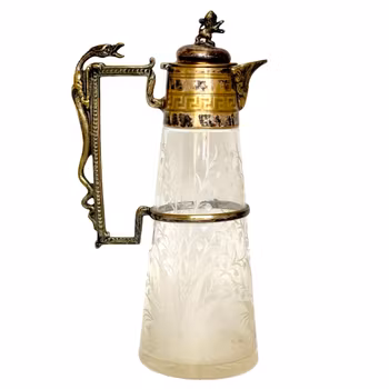 Vinkanna nysilver glas.klarglas med slipad dekor, 1800-talet