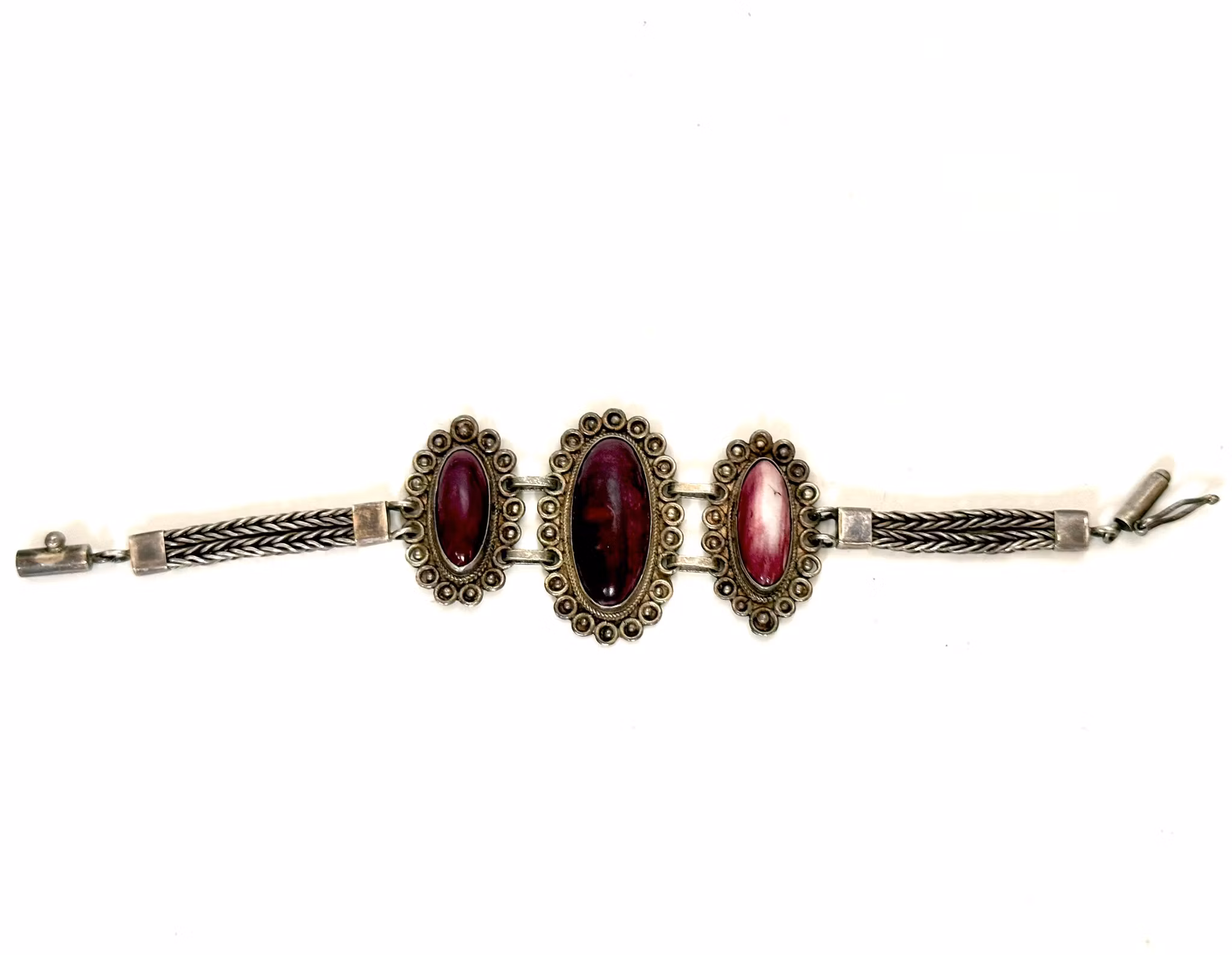 Antik sterling Silver 925 armband med 3 stenar, 1800-talet