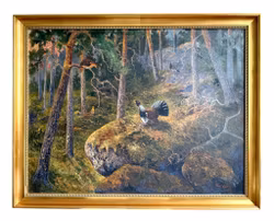 Gösta Ydström (Sweden, 1861-1952). Oil on canvas, Capercaillie in the forest, signed and dated 1918