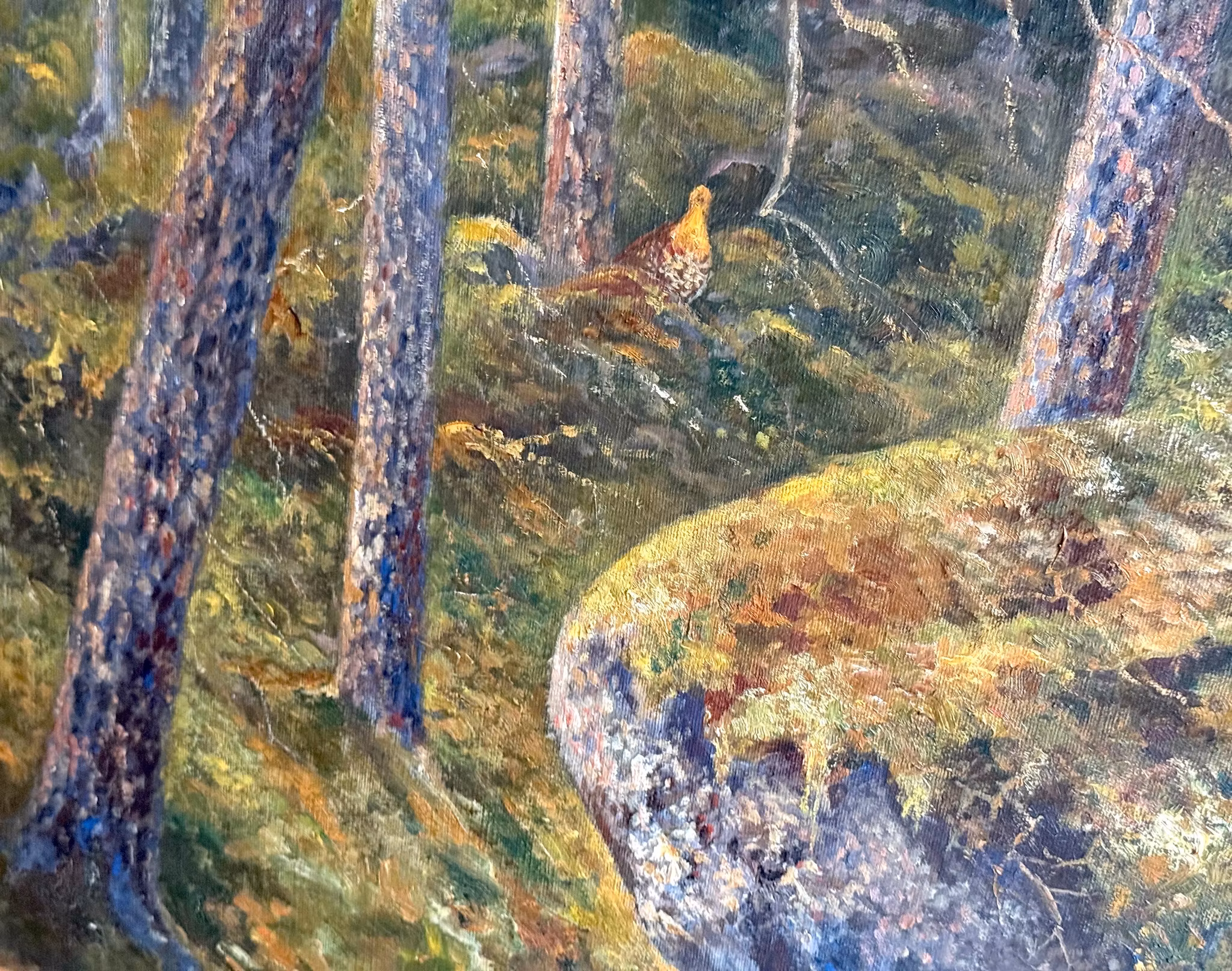 Gösta Ydström (Szwecja, 1861-1952). Olej na płótnie, Tjädrar i skogen, sygnowany i datowany 1918