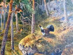 Gösta Ydström (Sweden, 1861-1952). Oil on canvas, Capercaillie in the forest, signed and dated 1918
