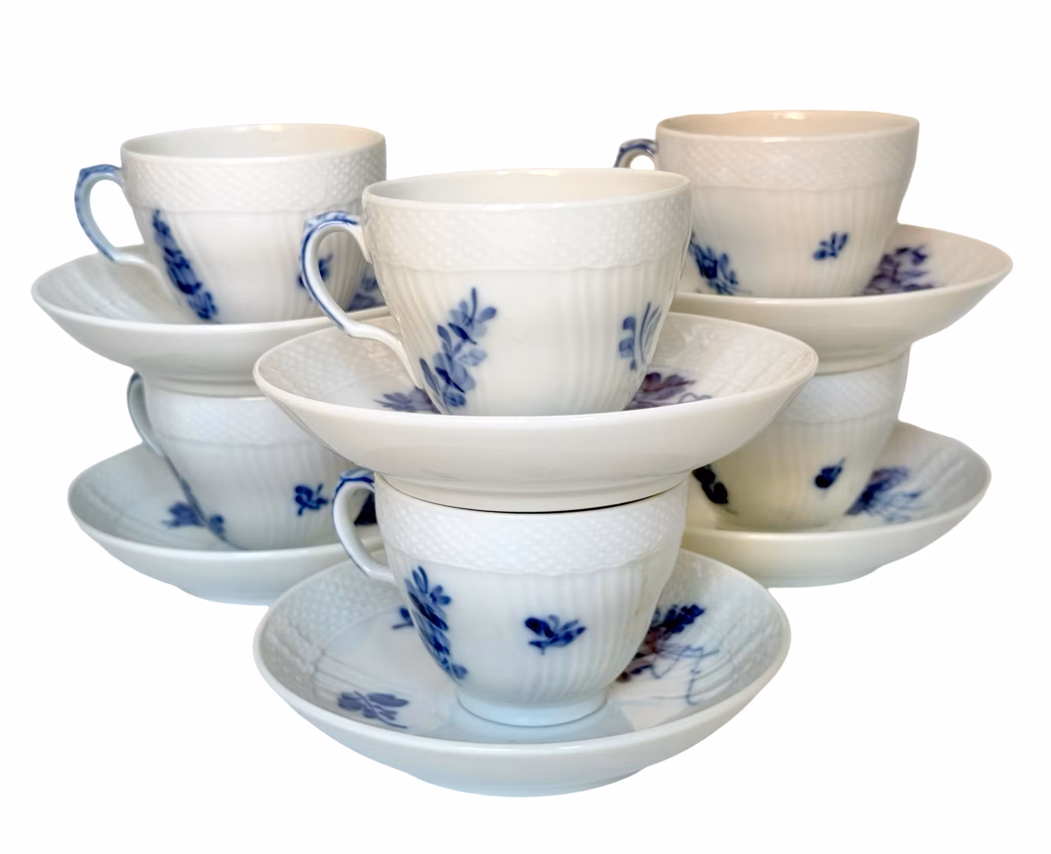Royal Copenhagen 1er assortiment, Fleurs bleues, 6 tasses à café avec soucoupes 1549
