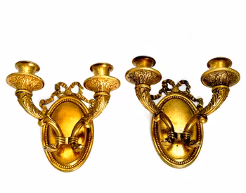Antik 2-armad vägglampett, Ljushållare
