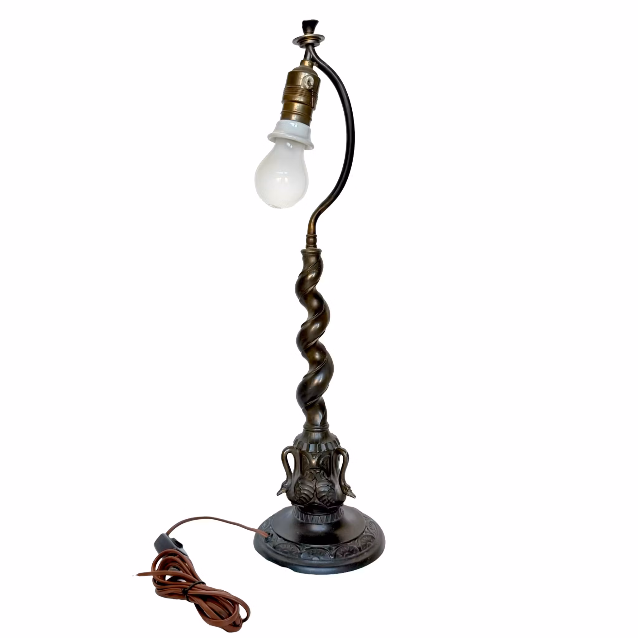 Antike Tischlampe, patiniertes Metall, Jugendstil