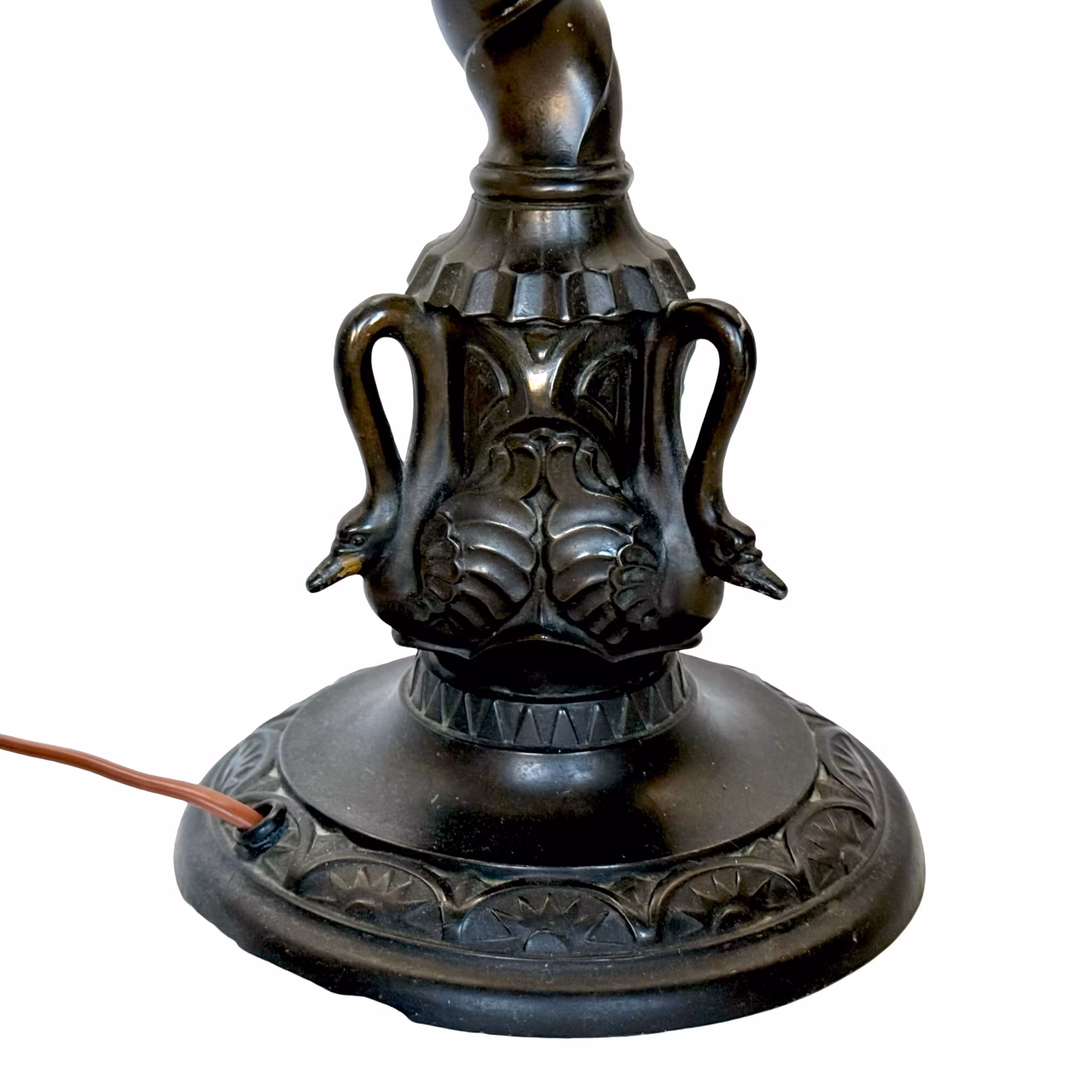 Antike Tischlampe, patiniertes Metall, Jugendstil