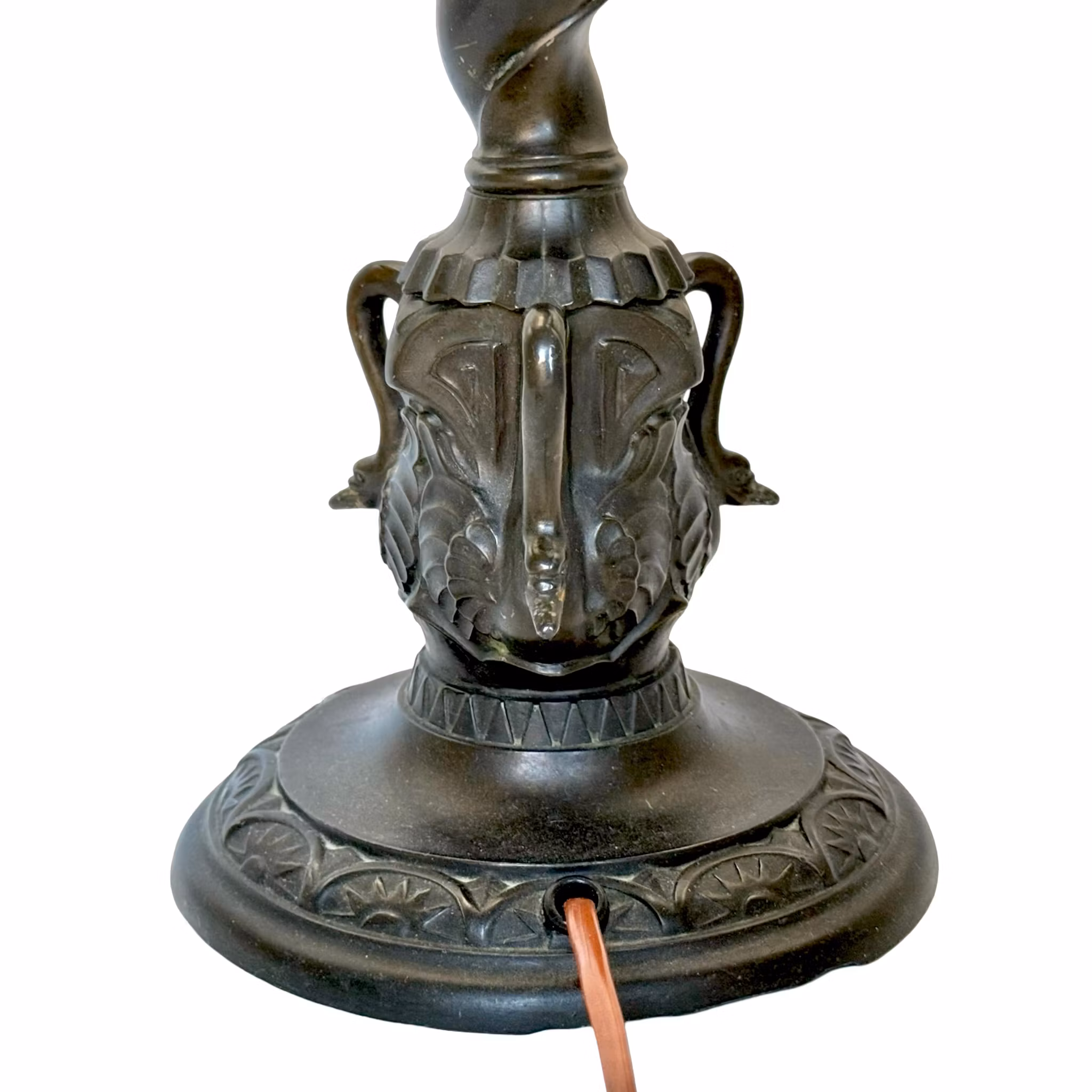 Antike Tischlampe, patiniertes Metall, Jugendstil