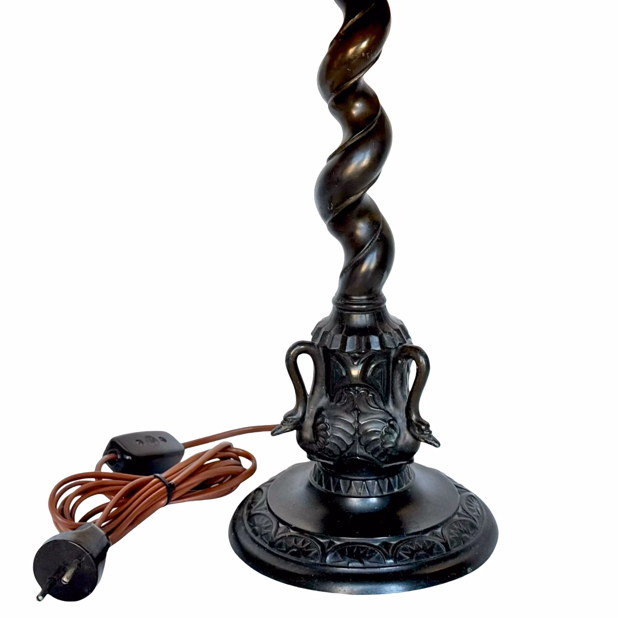 Antike Tischlampe, patiniertes Metall, Jugendstil