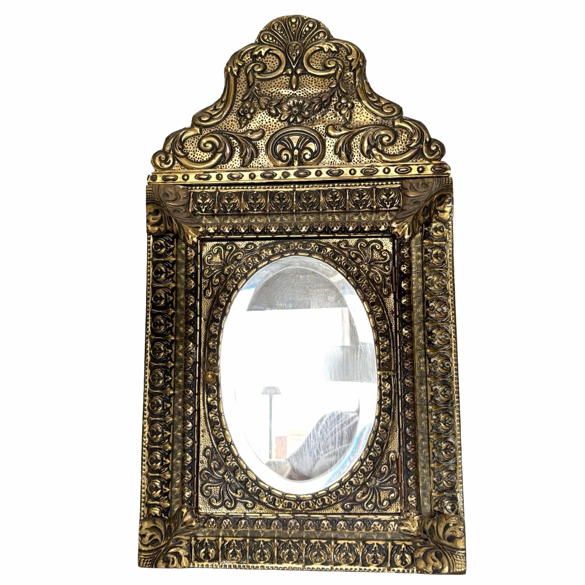 Antik mässing spegel skåp