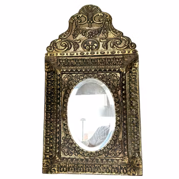 Antik mässing spegel skåp