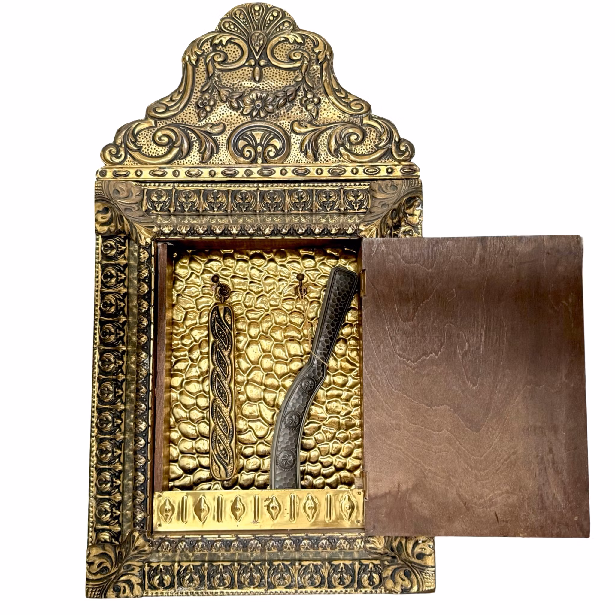 Antik mässing spegel skåp