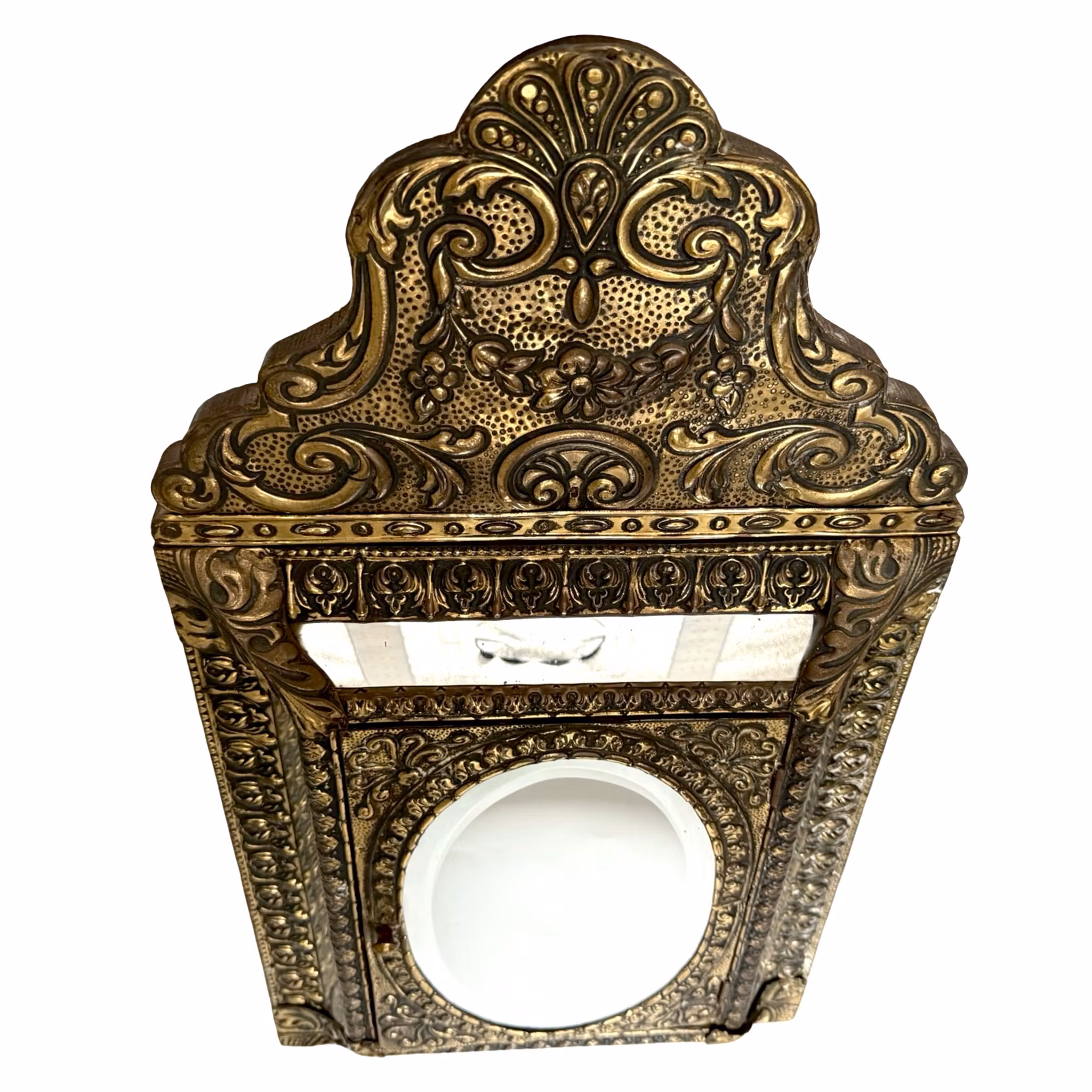 Antik mässing spegel skåp