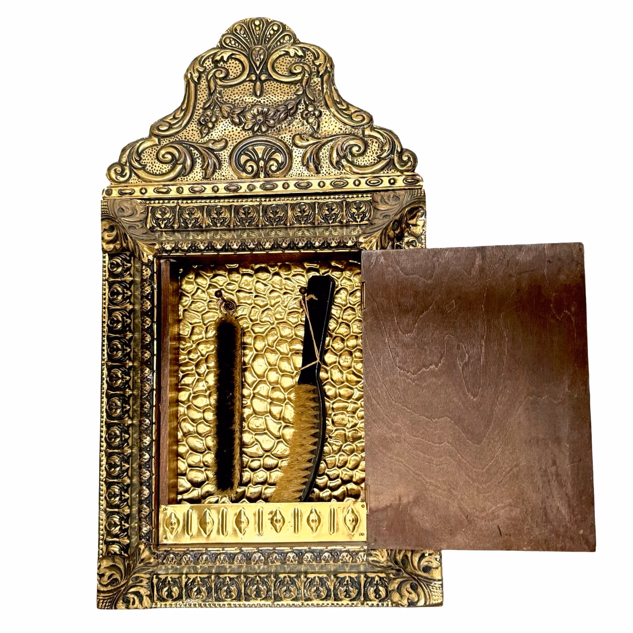 Antik mässing spegel skåp