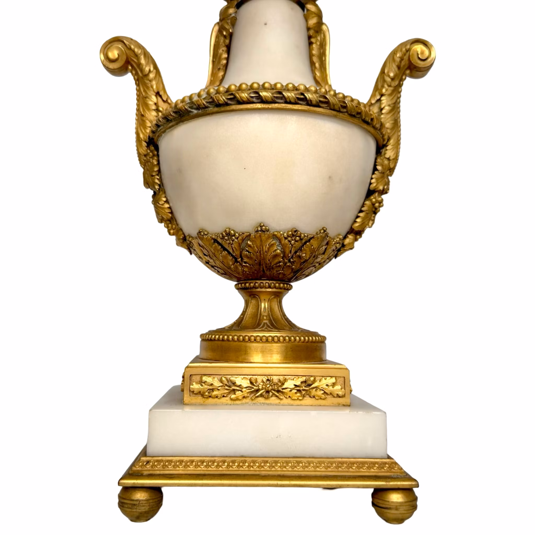 Zabytkowa lampa stołowa, pozłacany mosiądz i biały marmur, styl Ludwika XVI, Francja