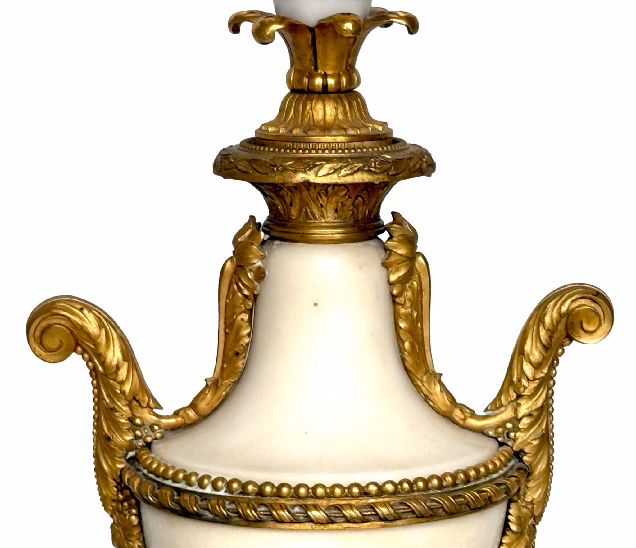 Zabytkowa lampa stołowa, pozłacany mosiądz i biały marmur, styl Ludwika XVI, Francja