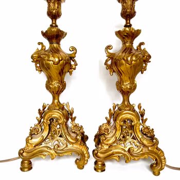 Antik bordslampor 1 par, Ljushållare, Mässing 1800-talet