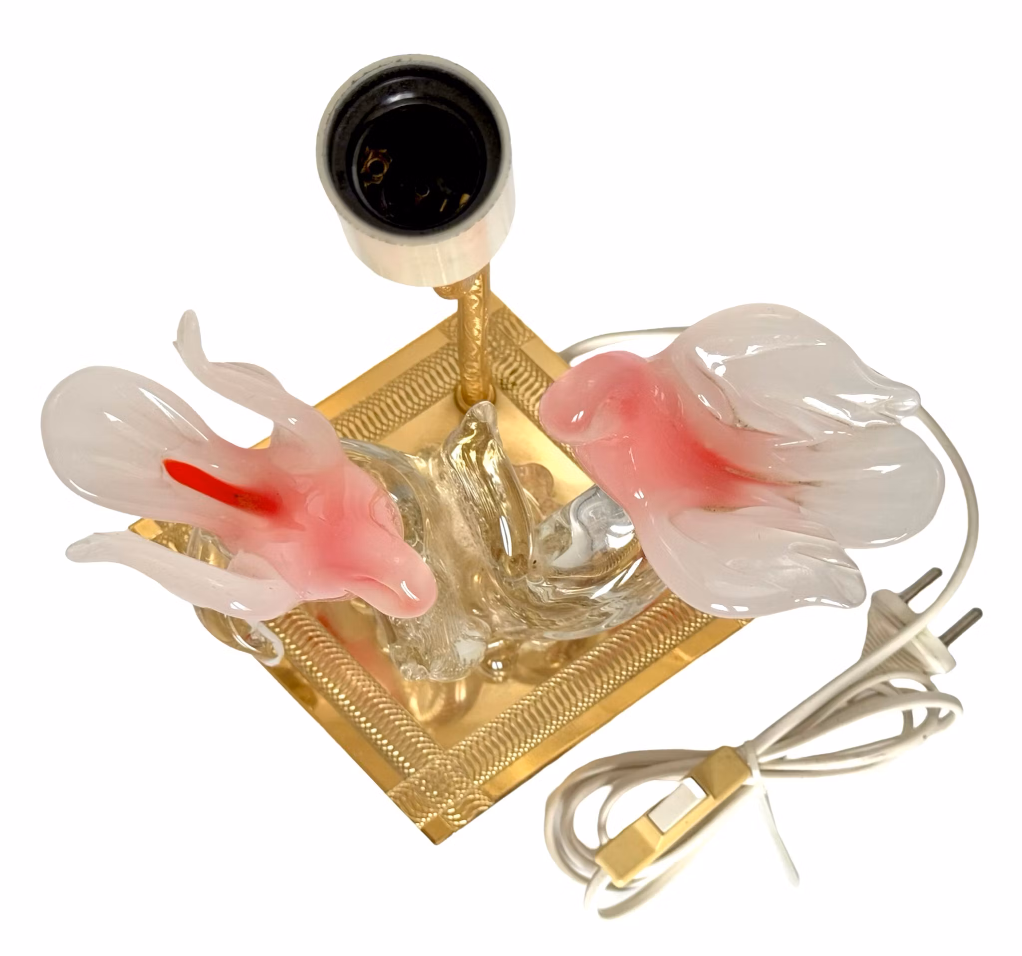 Lampa stołowa Murano, szkło w kształcie 2 gołębi, zamontowana na mosiężnej lampie stołowej